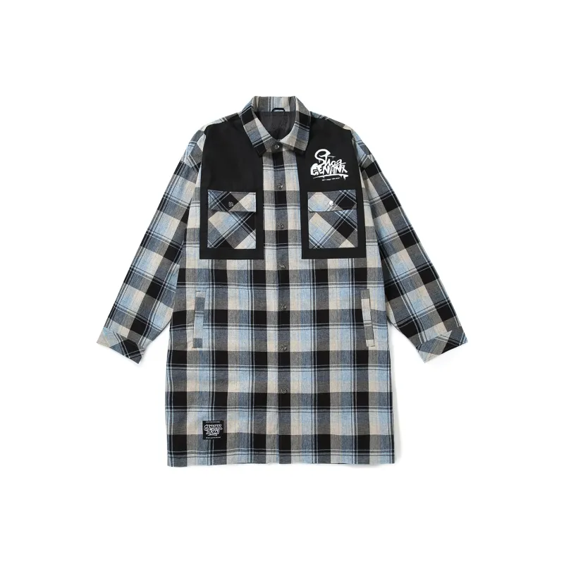 GENANX Trench Coats Unisex Apricot Blue Plaid-0