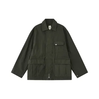 WULISHAONIAN Vintage Denim Barn Jacket Unisex Army Green