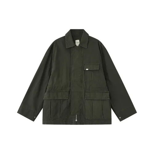 WULISHAONIAN Vintage Denim Barn Jacket Unisex Army Green