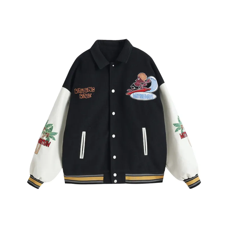 WAITINGWAVE Baseball Jacket Fall Winter Unisex-3