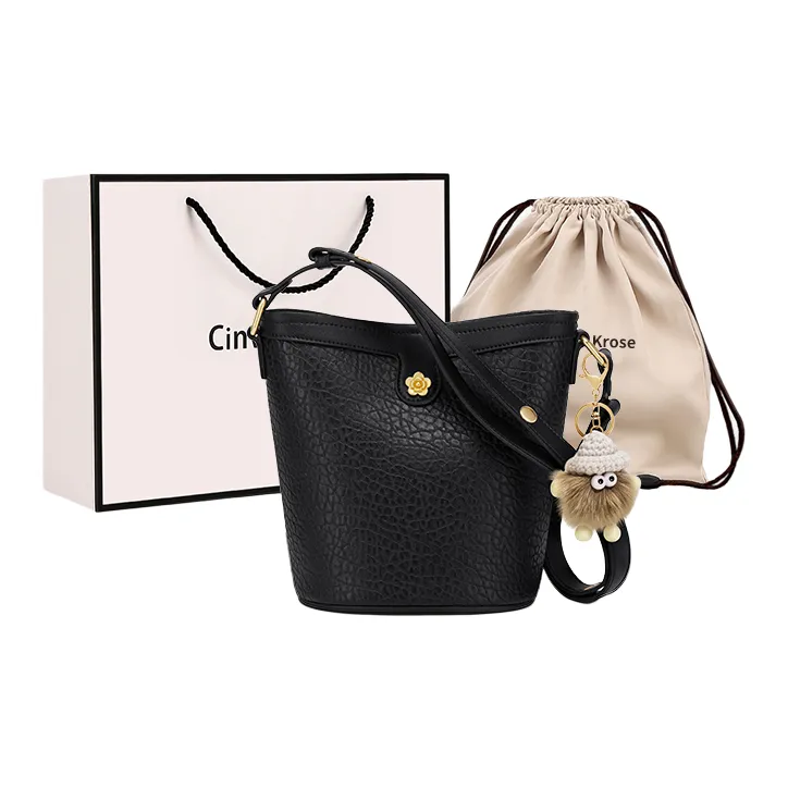 CinvaiKrose Cow Leather Shoulder Bag, Crossbody Bag, Bucket Bag, Cylinder Bag Small Size Women's Brown/Apricot/Black-12