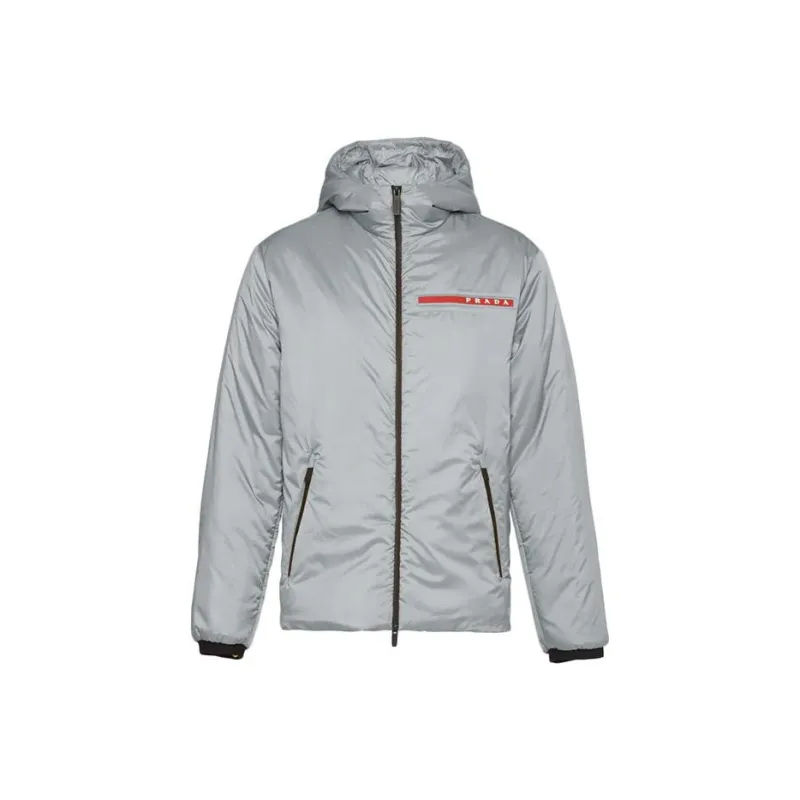 PRADA FW23 Prada Light Polyester Padded Jacket Aluminum Jackets Coats Men's Silver-0