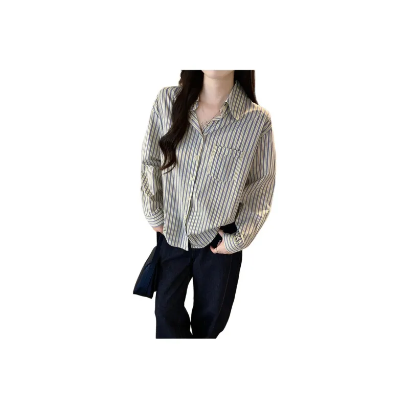 Mu Xiao Xin Shirt Women's Blue Stripes-3