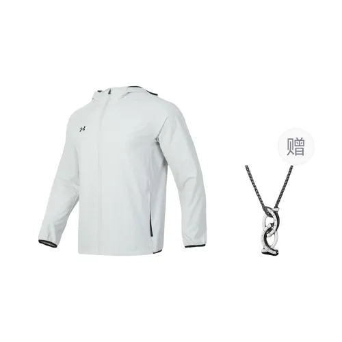 Under Armour Keep Warm From The Wind Windbreaker Jacket Unisex Gray Comes With Necklace