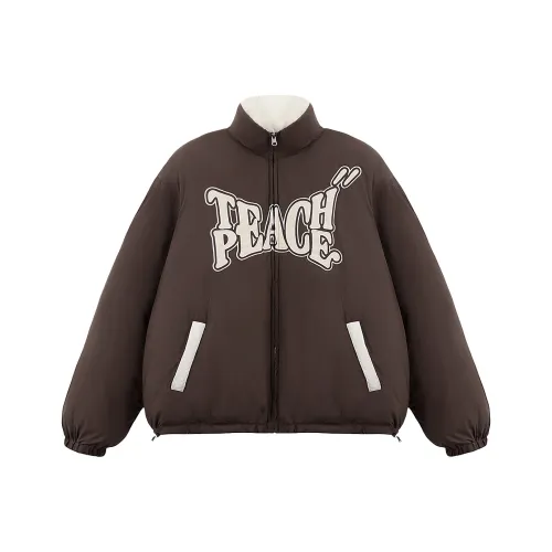 Teach Peace Puffer Jackets Unisex Beige Brown