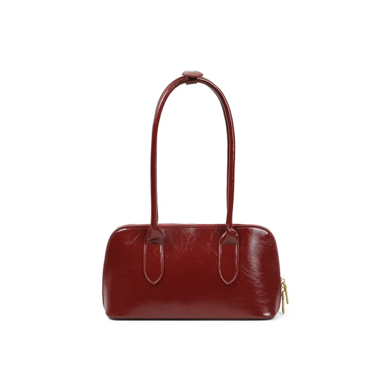 PT'SON Synthetic Leather Portable Underarm Shoulder Bag, Bowling Bag Regular Women's Burgundy/Coffee-6