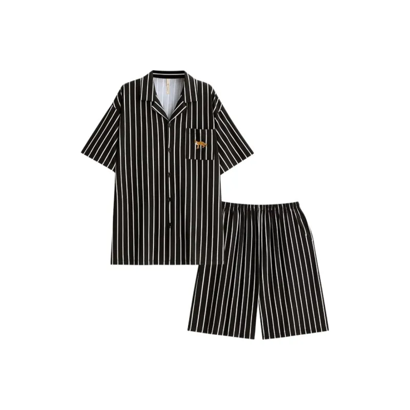 JIALEFEN Pajama Set Men's Casual Black-0