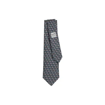HERMES Mulberry Silk Ties Men's Marine Blue/Bordeaux Red