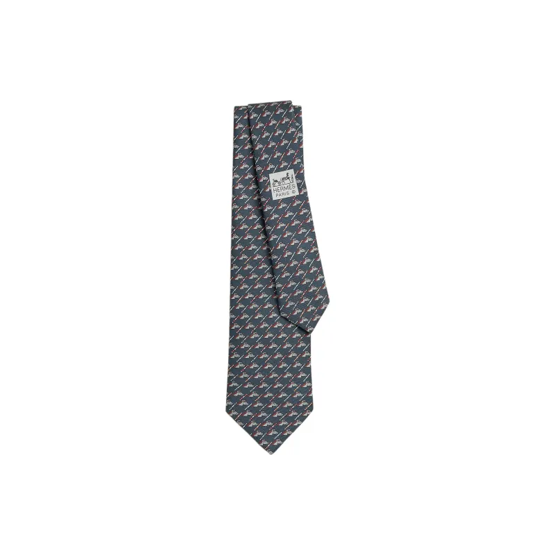 HERMES Mulberry Silk Ties Men's Marine Blue/Bordeaux Red-0