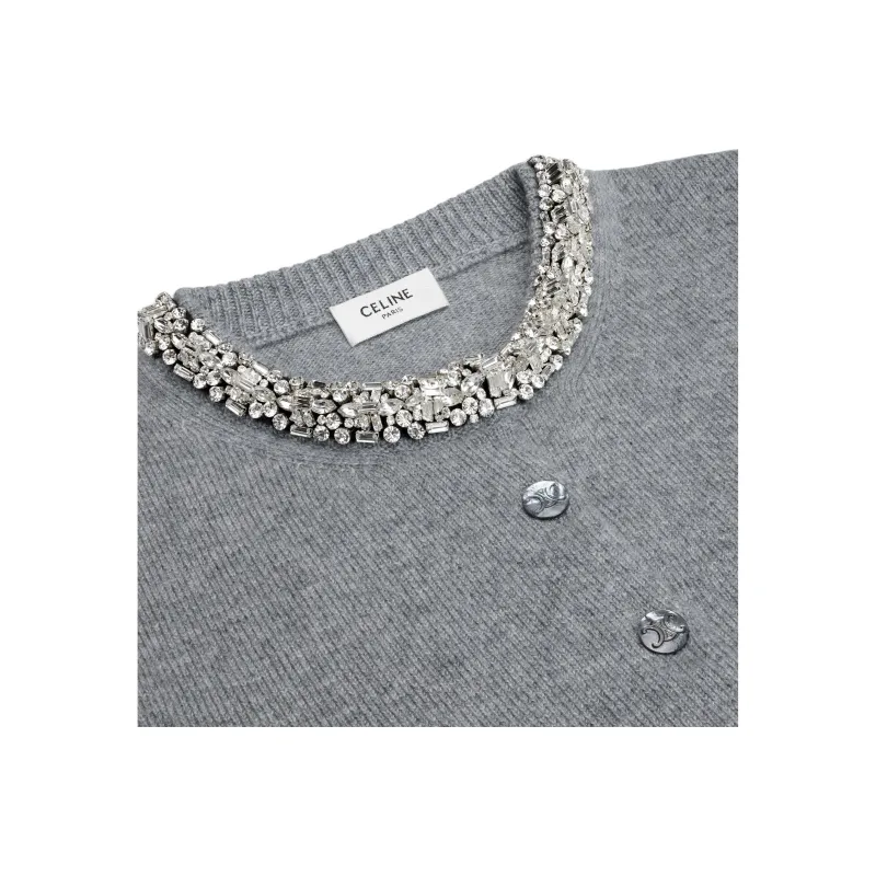 CELINE Embroidered Cropped Cardigan In Cashmere-2