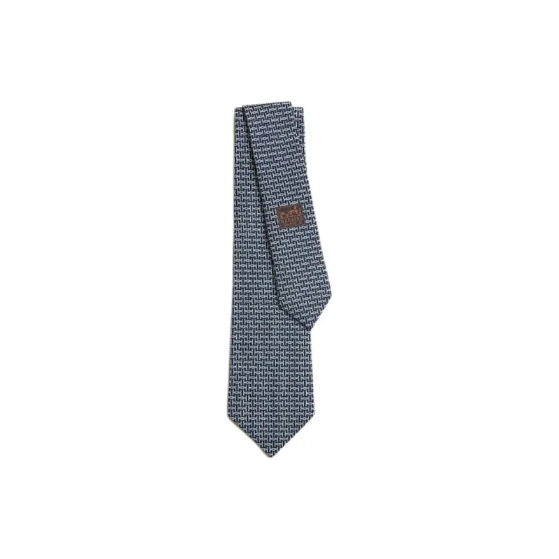 HERMES Mulberry Silk Ties Men's Marine Blue-0