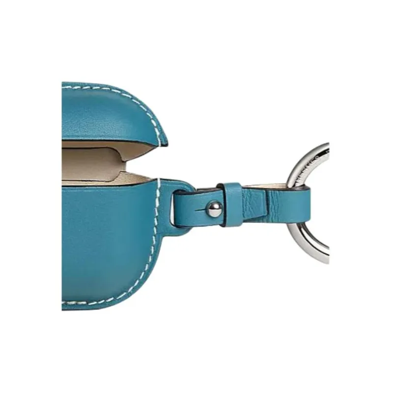 HERMES Swift Calfskin Earphone Case Women's 75 Bley Jean Denim Blue-4