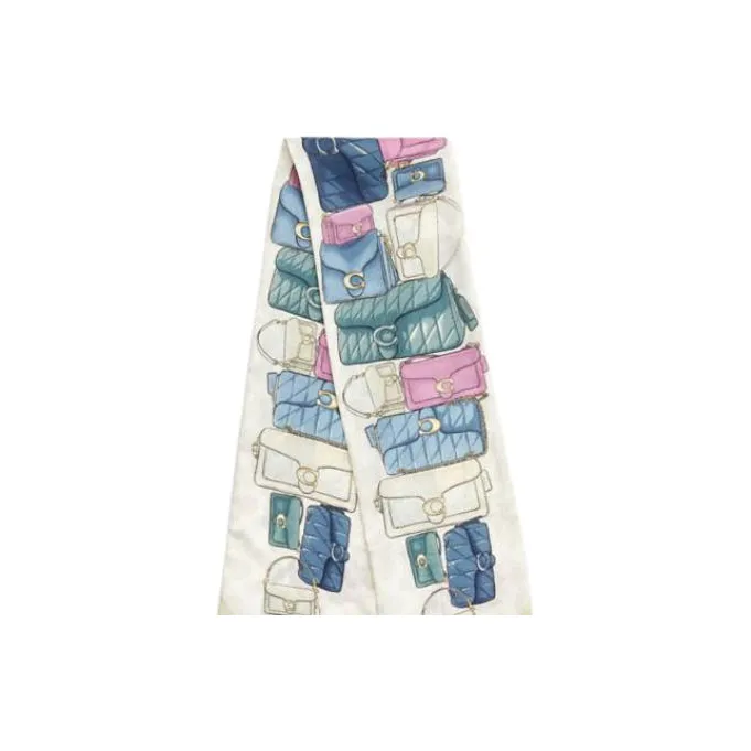 COACH Mulberry Silk Scarves Unisex White-2