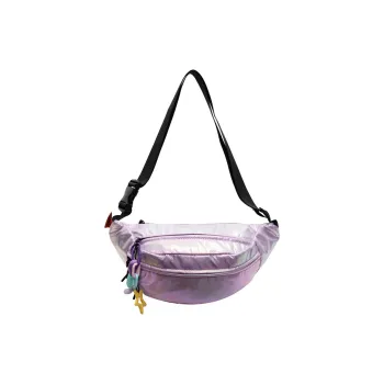 Single Warehouse Nylon One Shoulder Crossbody Cell Phone Pouch, Fanny Pack, Sling Bag Regular Unisex Purple/Ecru/Green