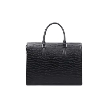 VIHUS Top Grain Cow Leather Briefcases Men's Black