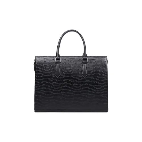 VIHUS Top Grain Cow Leather Briefcases Men's Black