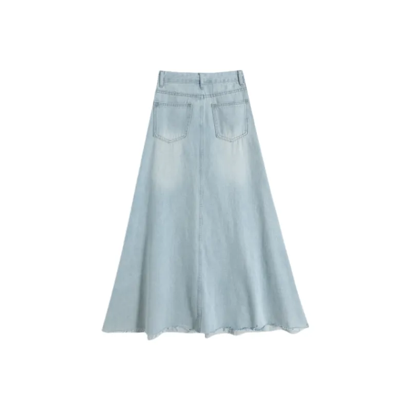 ZXZA Denim Long Skirt Women's Light Blue-1