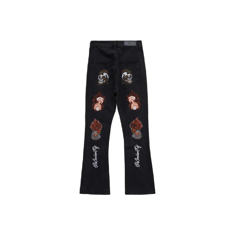 WELTER EXPERIMENT American Luxury Streetwear Hip Hop Style Distressed Funny Pattern Mid Rise Bootcut Jeans Unisex-4
