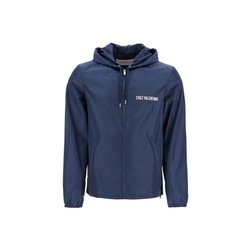 Valentino Garavani Zip Up Drawstring Hooded Windbreaker-0