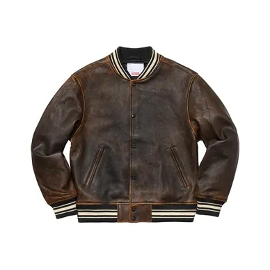 Supreme Worn Leather Varsity Jacket-0