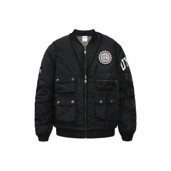 UNTILWERICH Padded Puffer Jacket Coat Thickened Pilot Air Force Baseball Jacket Unisex 2 Piece Set Black