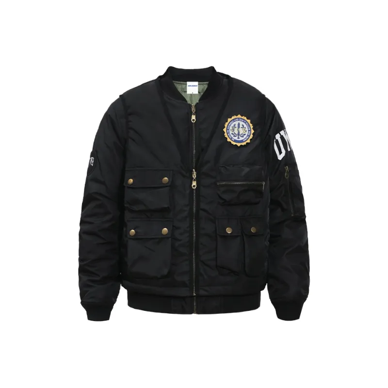 UNTILWERICH Padded Puffer Jacket Coat Thickened Pilot Air Force Baseball Jacket Unisex 2-Piece Set Black-0