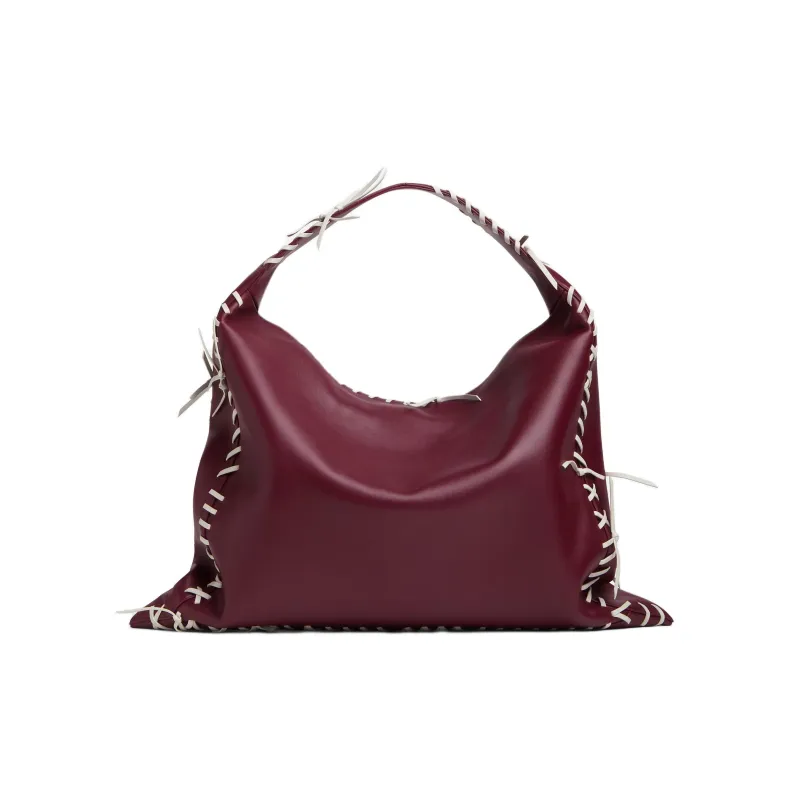 Bottega Veneta Calfskin Shoulder Bag Large Size Women's Barolo Red-2