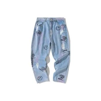 LAMLICKA Ripped Pants Jeans Unisex Blue