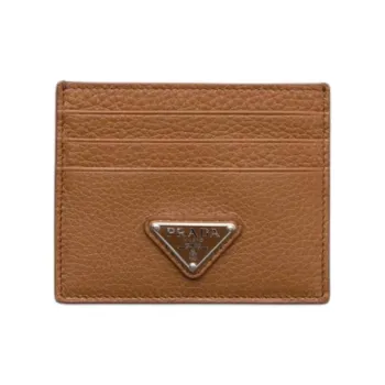 PRADA Vitello Dino Cow Leather Card Holder Men's Cognac Brandy