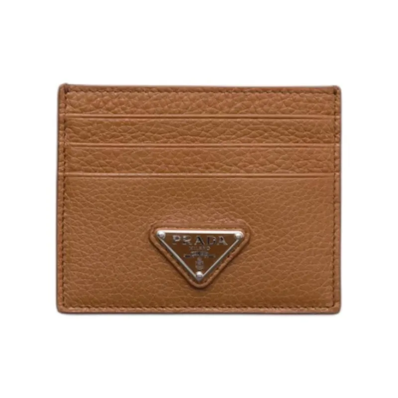 PRADA Vitello Dino Cow Leather Card Holder Men's Cognac Brandy-0