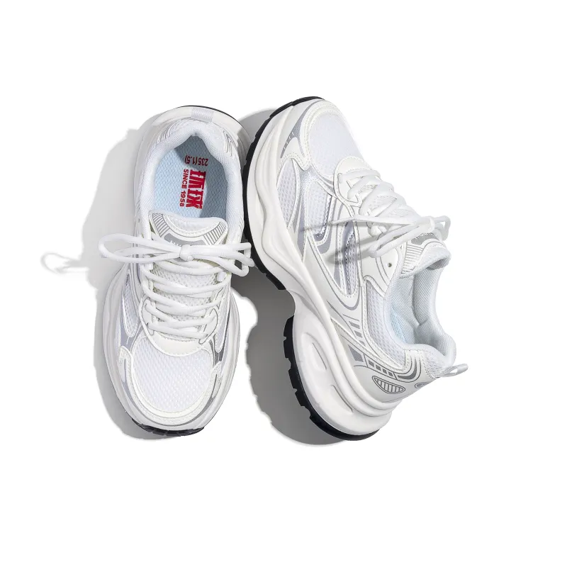 HUANQIU Height Increasing, Slip Resistant, Abrasion Resistant Low Top Chunky Sneakers Women's Beige Silver-5