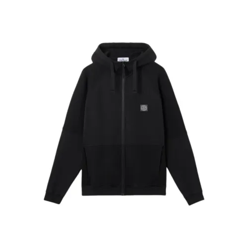 STONE ISLAND Brushed And Diagonal Organic Cotton Fleece Jackets & Coats Men's Black