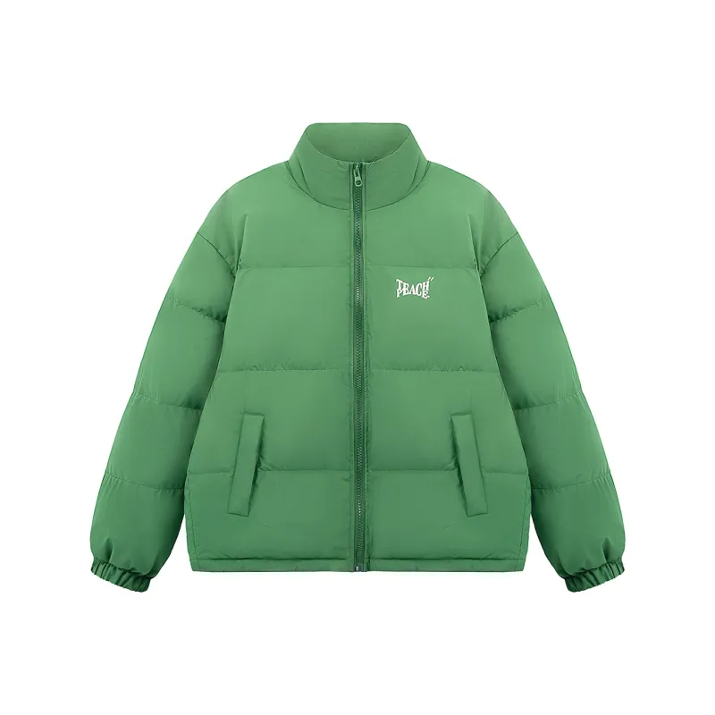 Teach Peace Basic Letter Print Thickened Stand Collar 90 Fill Power White Duck Down Coat Down Jacket Unisex-0