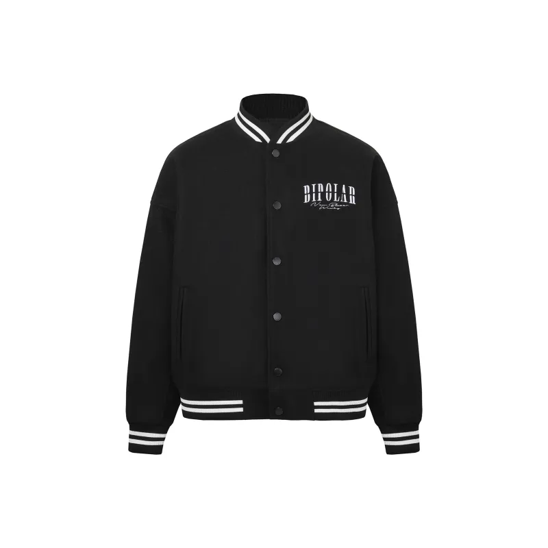 BIPOLAR Baseball Jacket Unisex Black Apricot-0