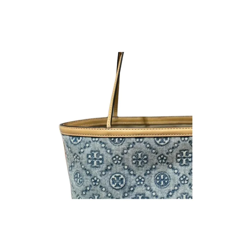 TORY BURCH T Monogram Fabric Tote Bag, Shopping Bag, Handbag, Shoulder Bag Women's Powder Blue-3