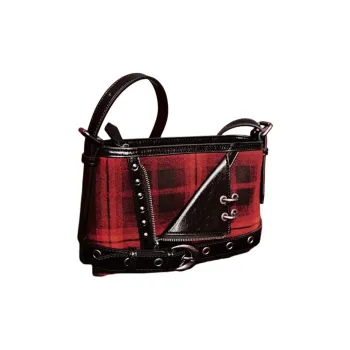 URBAN REVIVO Fabric+Artificial Leather Shoulder Bag Medium Size Women's Total Crimson Plaid