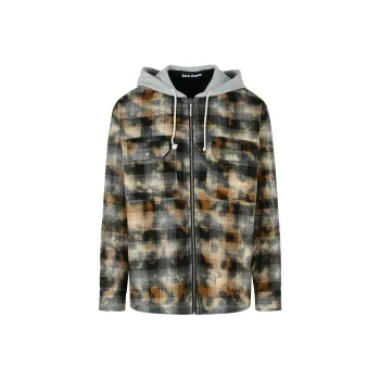 PALM ANGELS Checked Zip Up Hooded Jacket