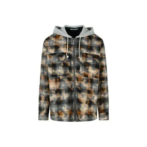 PALM ANGELS Checked Zip Up Hooded Jacket