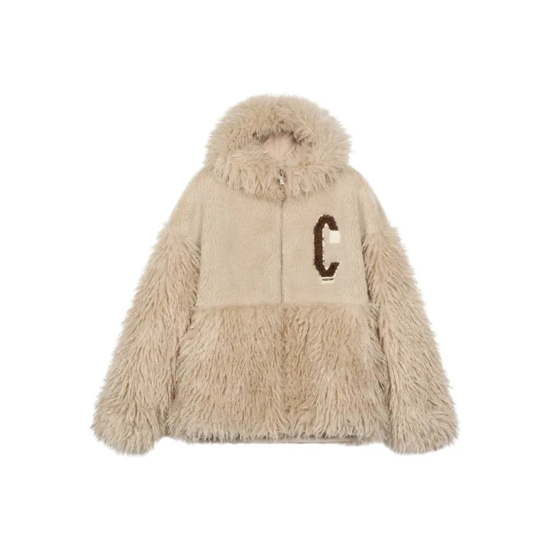 CANOTWAIT_ Velvet feel Coat Unisex Beige-0