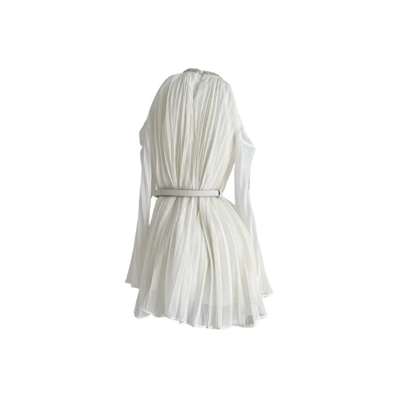 Flowers In Water Long Sleeved Dress Women's Milk White-0