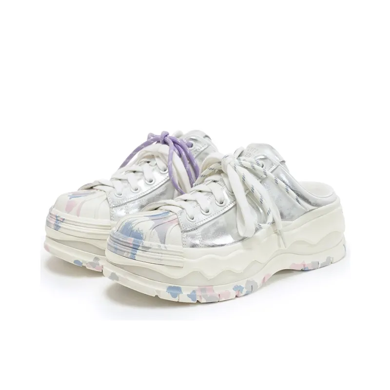 VITTORIO VENTURA Low Top Casual Skateboard Shoes Women's Silver-2