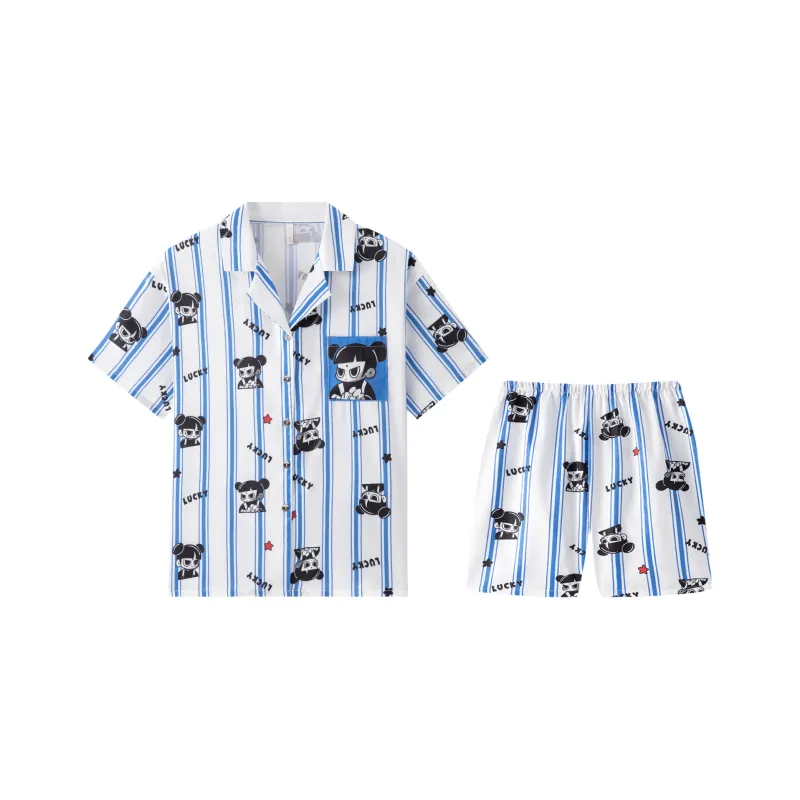 Gongdie x NEZHA,LIANMINGKUAN Pajama Set Unisex Blue White-0