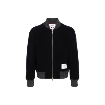THOM BROWNE Logo Patch Zip Up Bomber Jacket