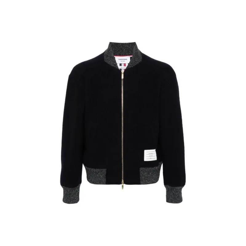 THOM BROWNE Logo Patch Zip Up Bomber Jacket-0