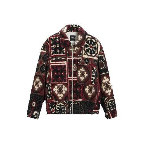 ZARA Jackets Coats Men's Bright Red/Light Beige Yellow