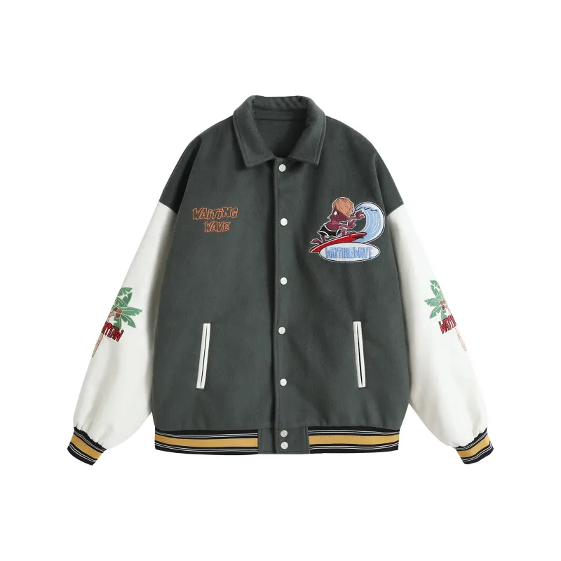 WAITINGWAVE Baseball Jacket Fall Winter Unisex-0