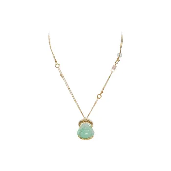 Long Fu Glutinous Jade S 925 Sterling Silver 18K Gold Plated Collarbone Chain Accessory Women's