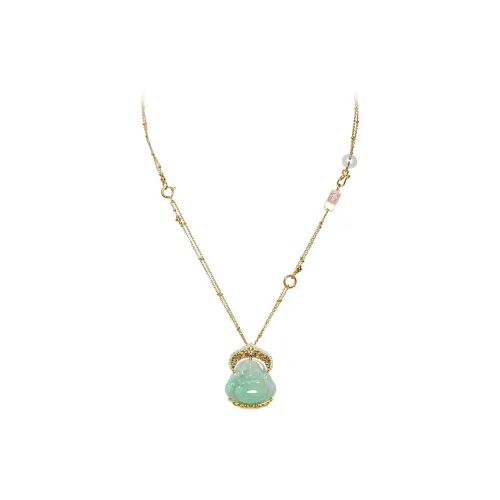 Long Fu Glutinous Jade S 925 Sterling Silver 18K Gold Plated Collarbone Chain Accessory Women's
