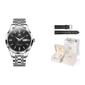 OLEVS Wisdom Series Mechanical Movement Stainless Steel Watchband Watch Men's Watches Black Dial