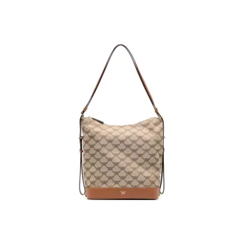 MCM Cow Leather Shoulder Bag, Crossbody Bag Large Size Women's Beige
